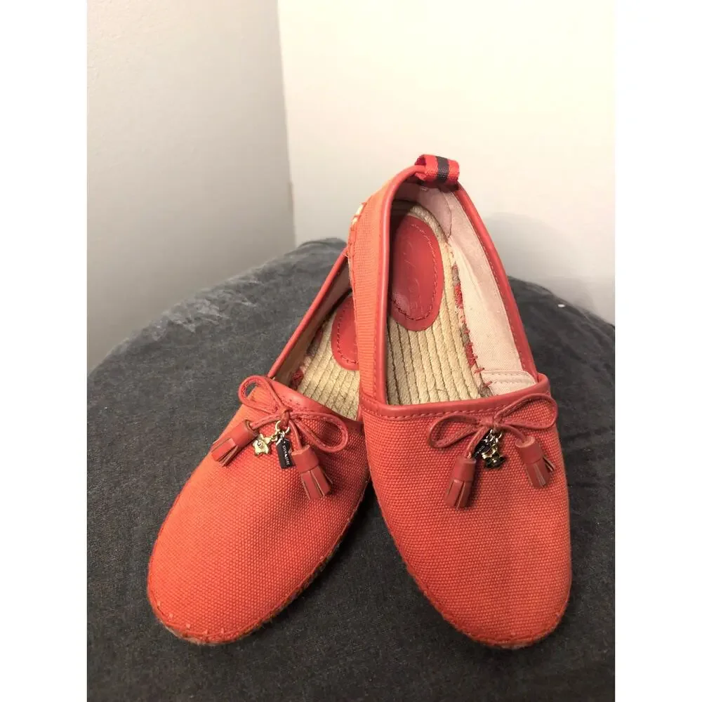 Coach Madison Tassel Bow Espadrille Flats Designer Orange NWOT 5.5